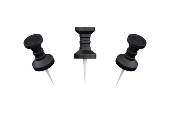 Realistic 3D Black Push Pin Vector
