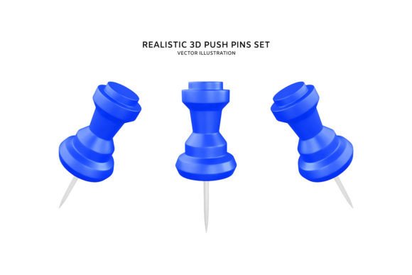 Realistic 3D Blue Push Pin Design
