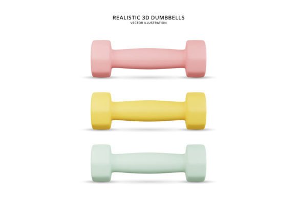 Realistic 3d Dumbbell Vector Icon Set