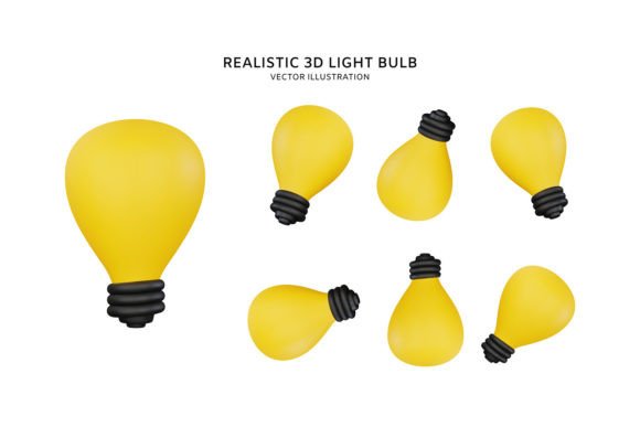 Realistic 3D Light Bulb Icon Collection