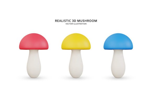 Realistic 3d Mushroom Vector Icon Set: Elevating Digital Design with Depth and Detail